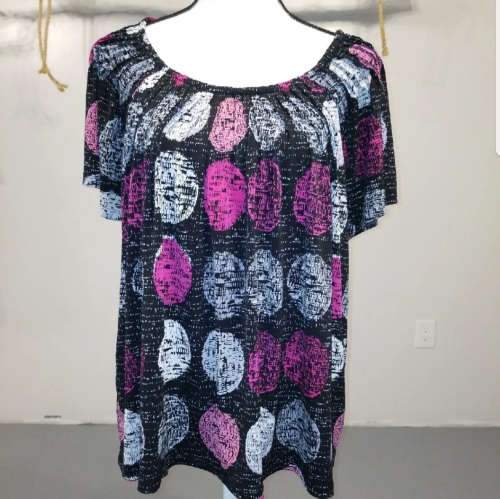 Style & Co Polks Dot Pink Black Top